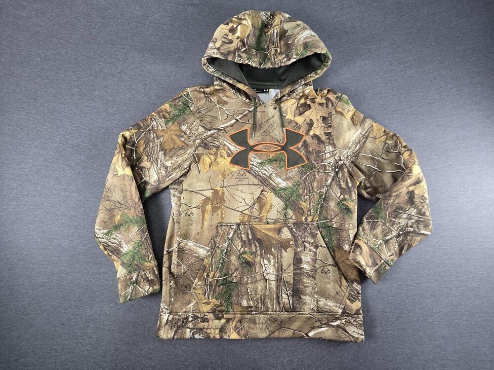 Under Armour Hoodie Mens Small Brown Realtree Camo Logo Fleece Pullover Hunting